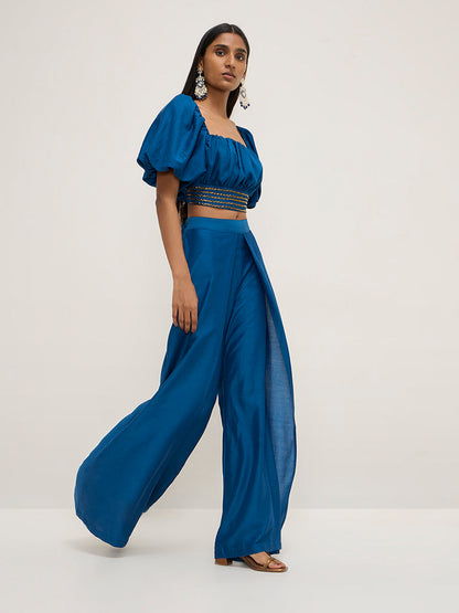 Vark Blue High-Rise Solid Palazzos