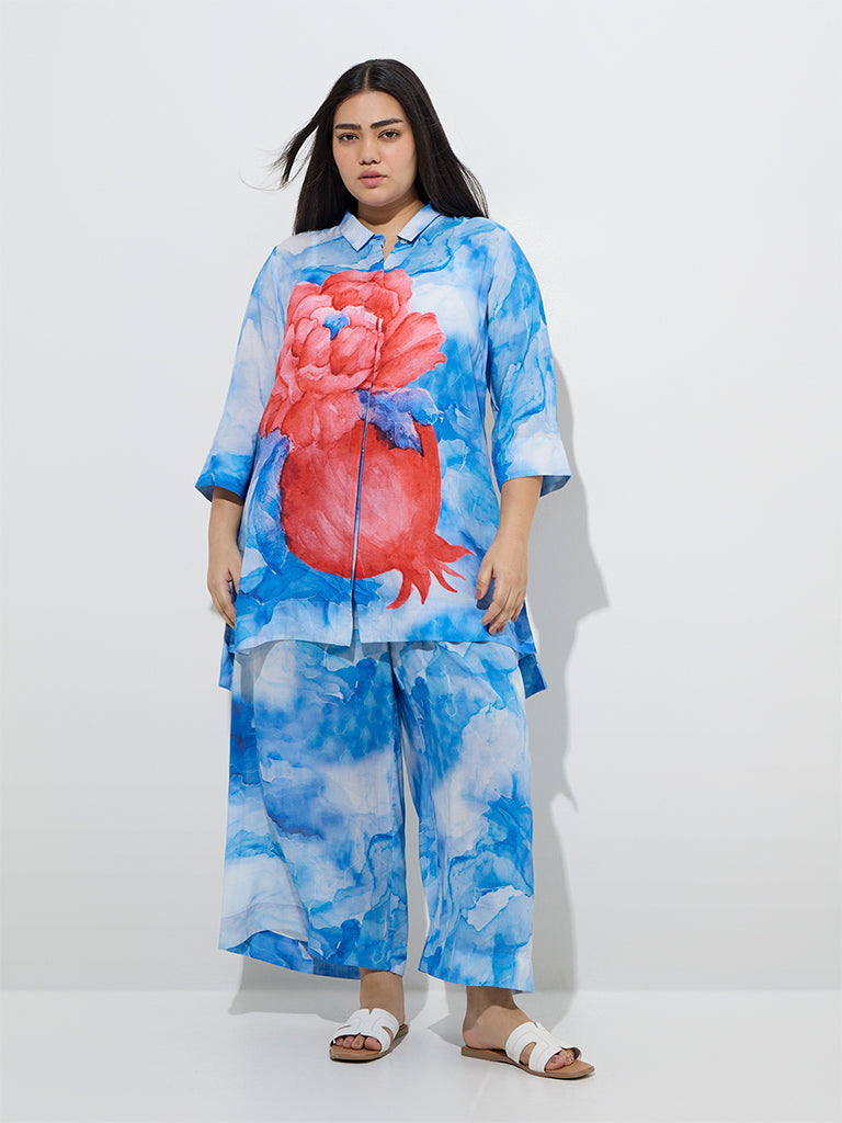 Diza Blue Tie and Dye High-Low Tunic