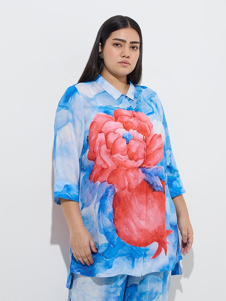 Diza Blue Tie and Dye High-Low Tunic