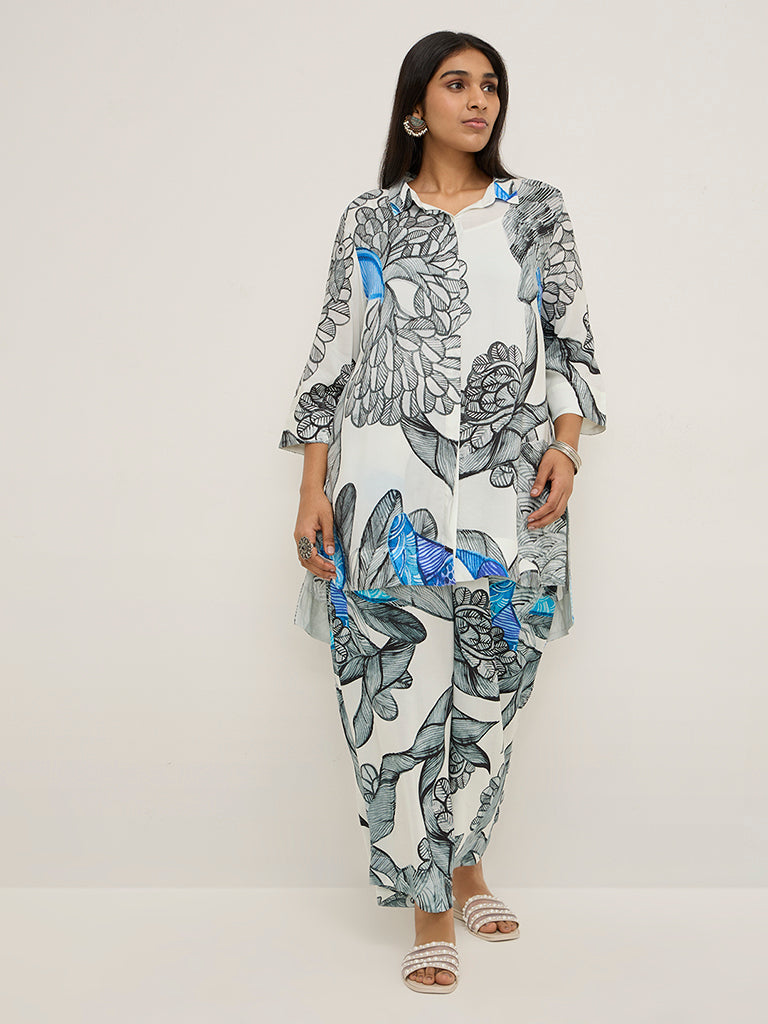 Diza White Gond Printed High-Low Ethnic Tunic