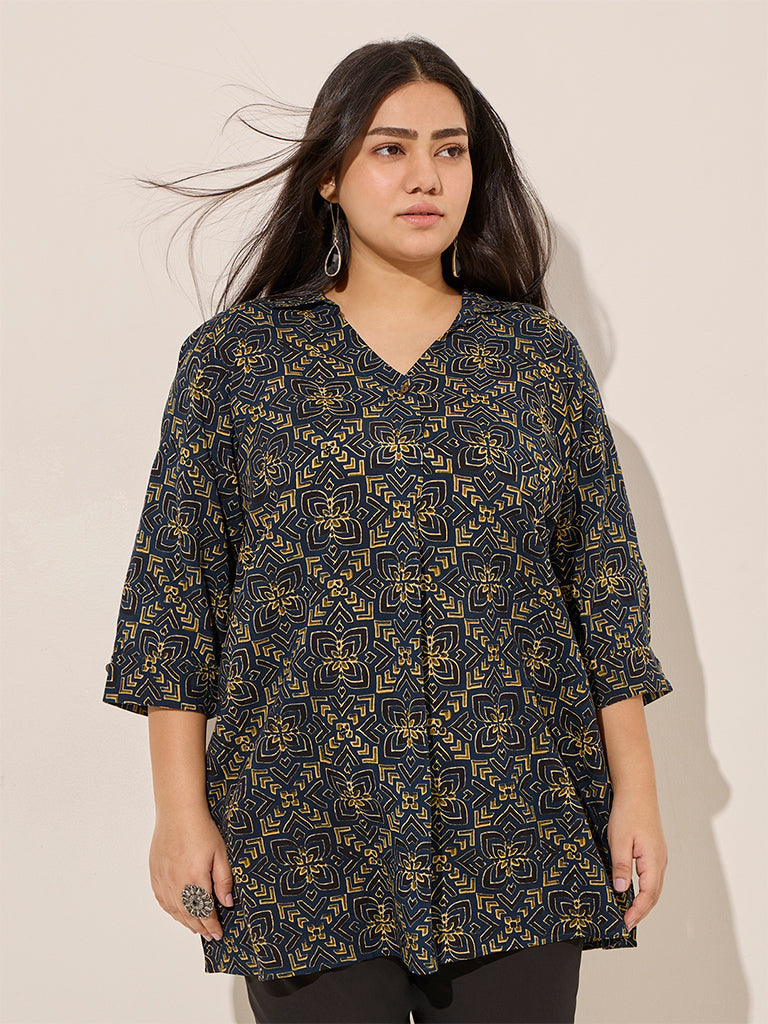 Diza Blue Floral Printed Cotton Tunic