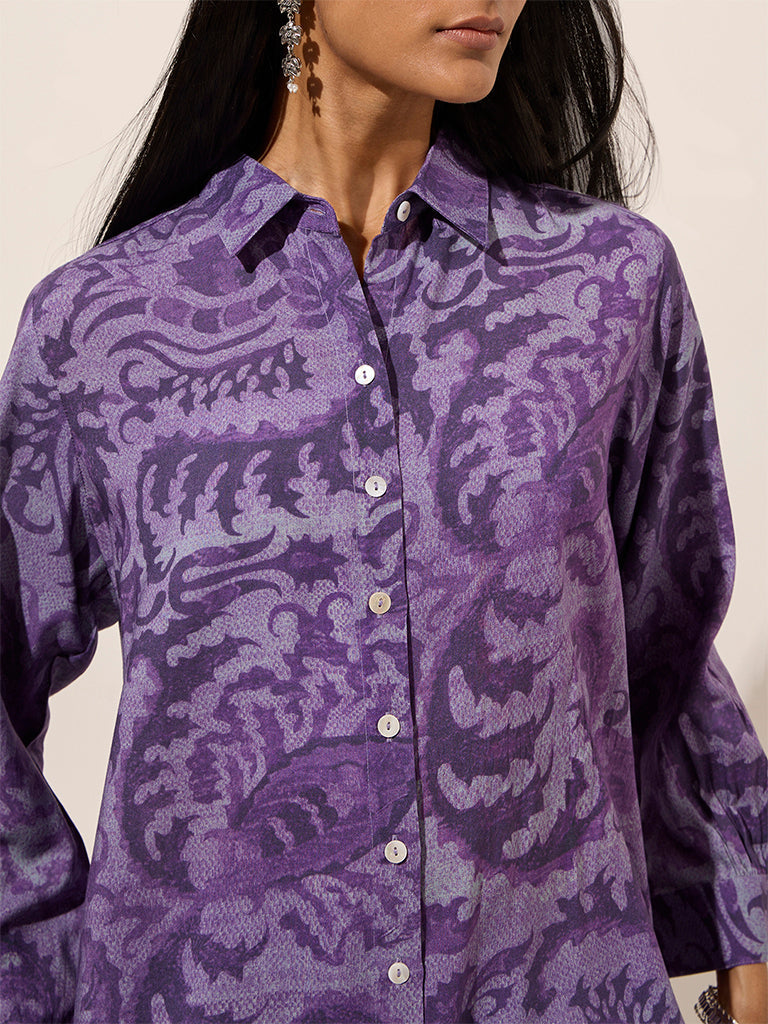 Utsa Purple Botanical Printed Tunic