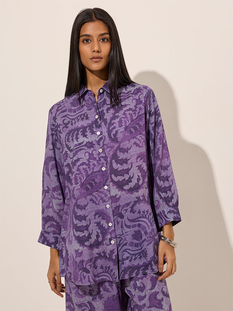 Utsa Purple Botanical Printed Tunic