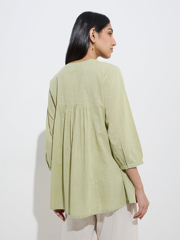 Utsa Light Green Floral Embroidered Cotton Tunic