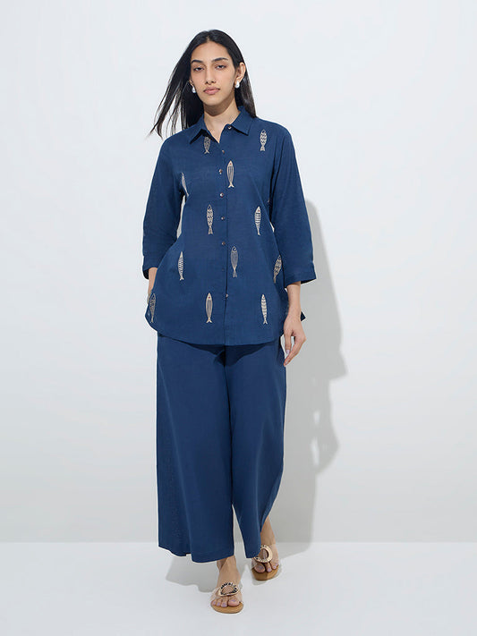 Utsa Indigo Embroidered Cotton Ethnic Tunic