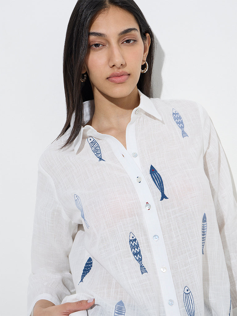 Utsa White Embroidered Cotton Ethnic Tunic