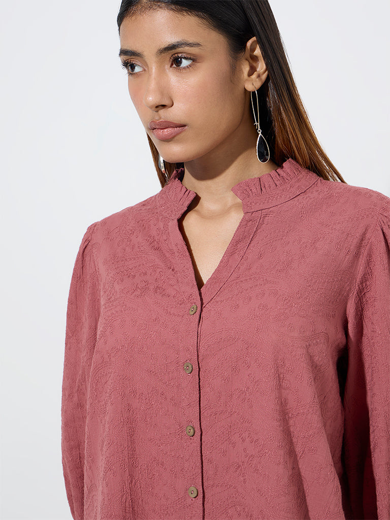 Utsa Rust Embroidered Cotton Tunic