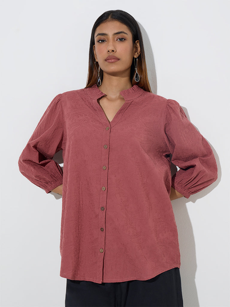 Utsa Rust Embroidered Cotton Tunic