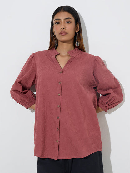 Utsa Rust Embroidered Cotton Tunic