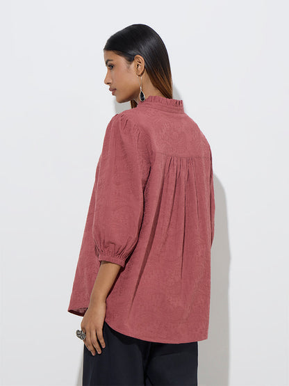 Utsa Rust Embroidered Cotton Tunic