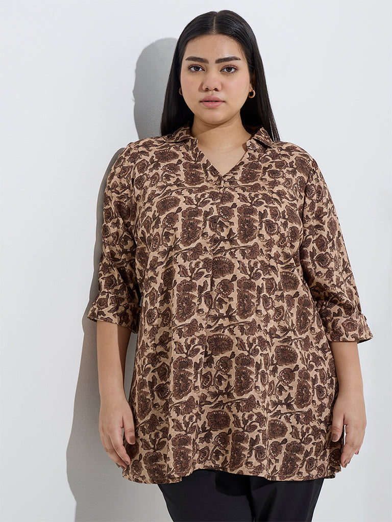 Diza Beige Foliage Design Tunic