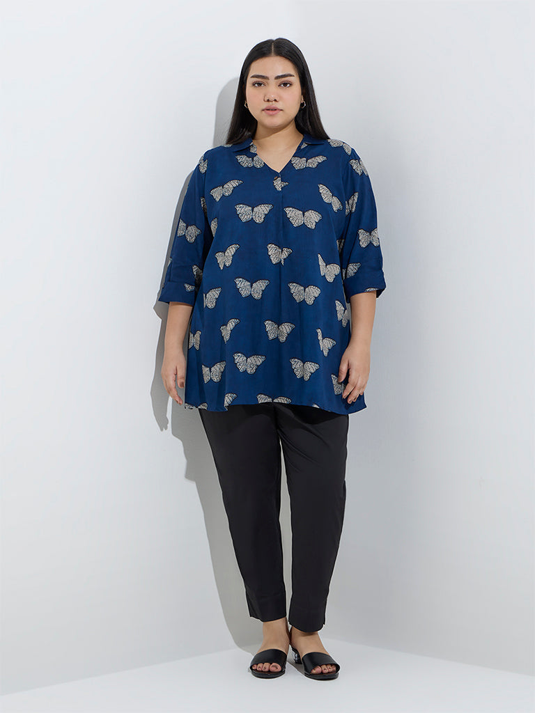 Diza Indigo Butterfly Printed Tunic