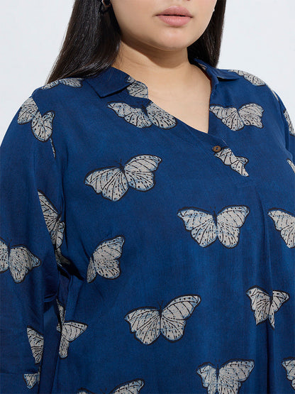 Diza Indigo Butterfly Printed Tunic