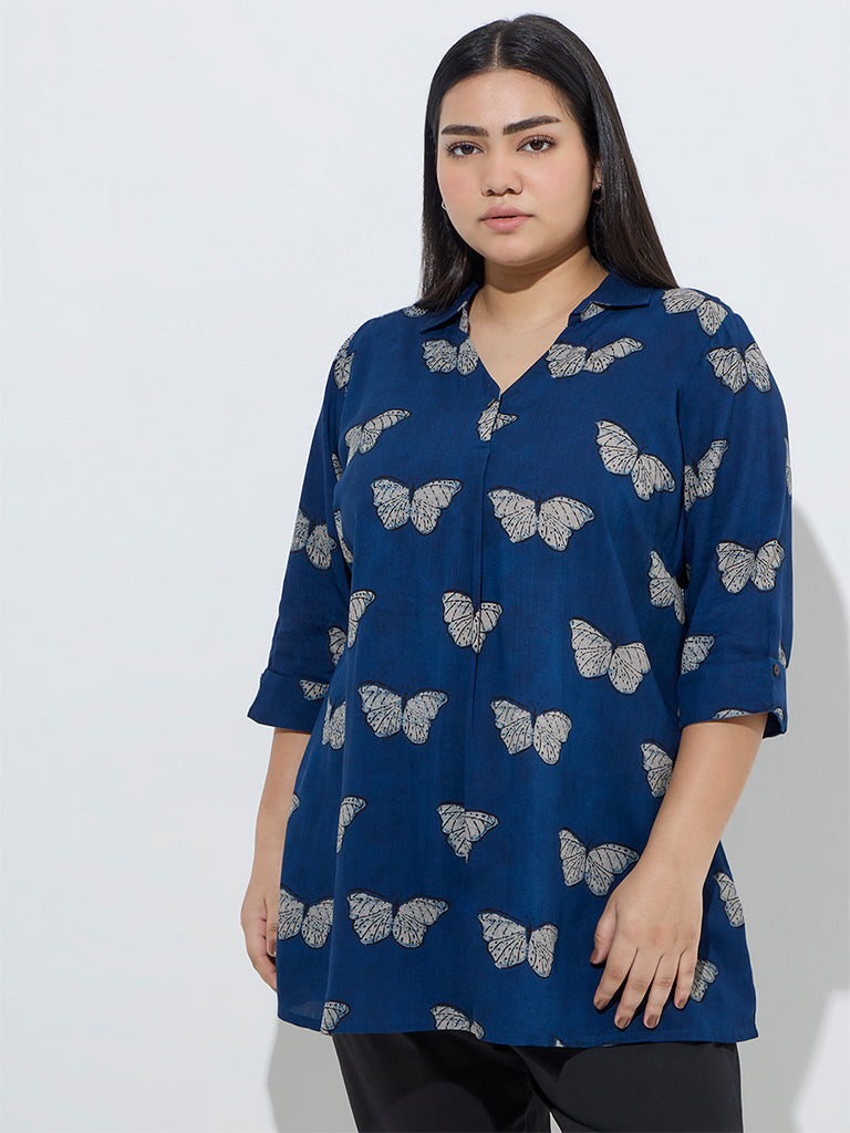 Diza Indigo Butterfly Printed Tunic