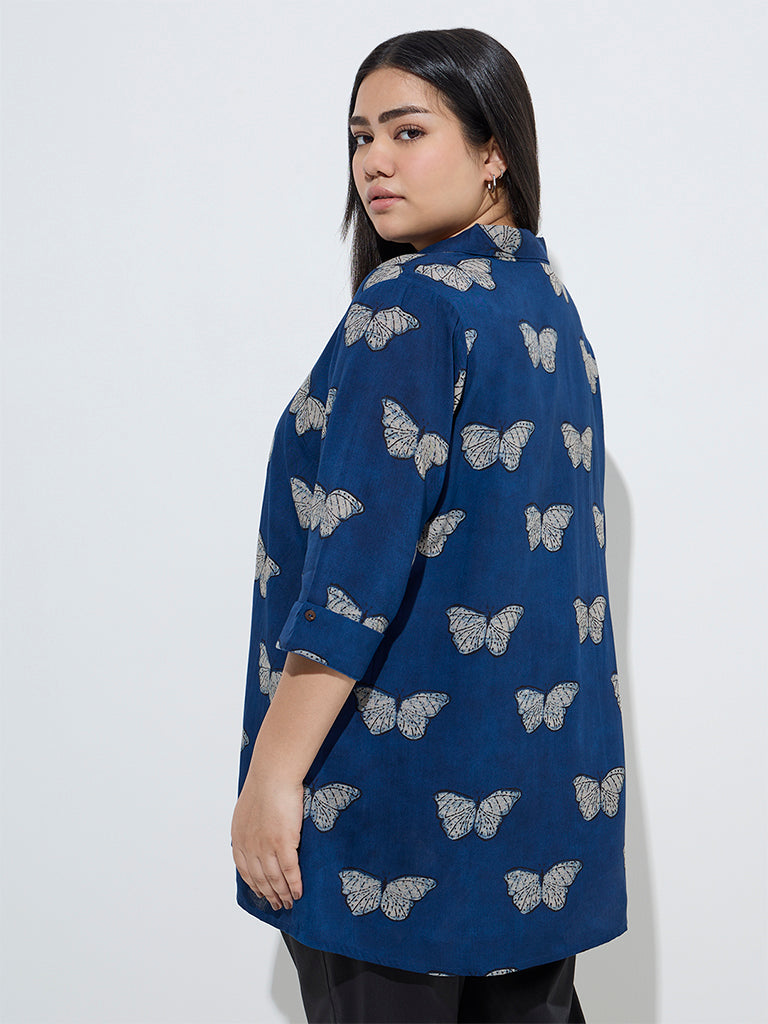 Diza Indigo Butterfly Printed Tunic