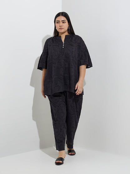 Diza Black Textured Cotton Tunic