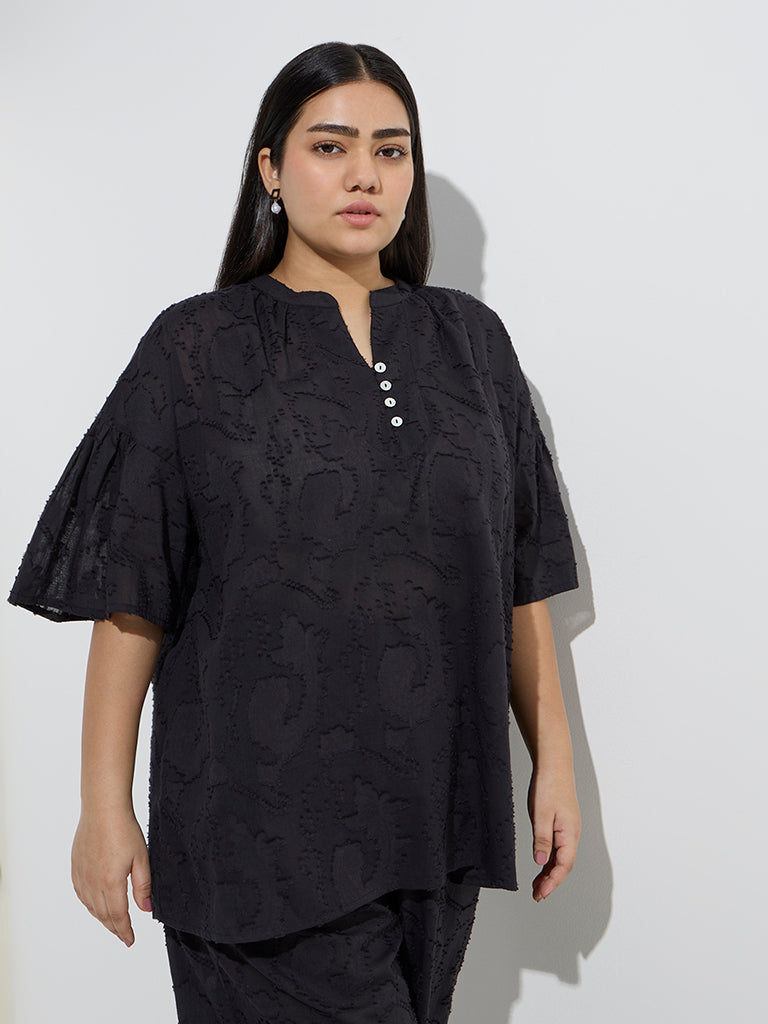 Diza Black Textured Cotton Tunic