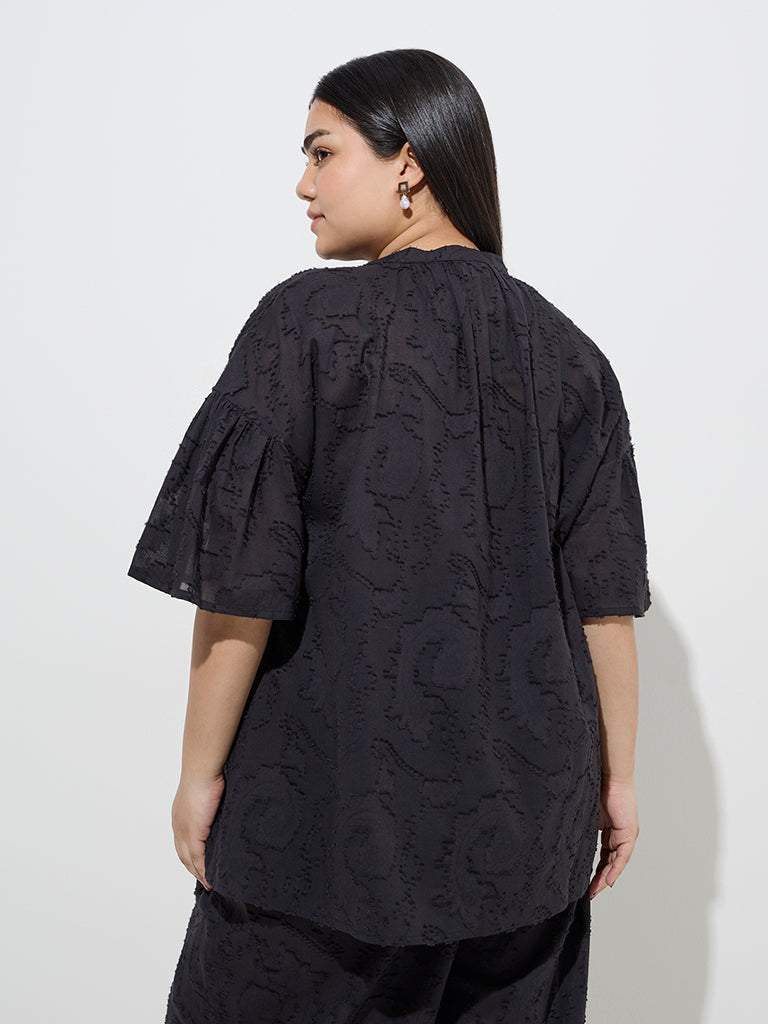 Diza Black Textured Cotton Tunic