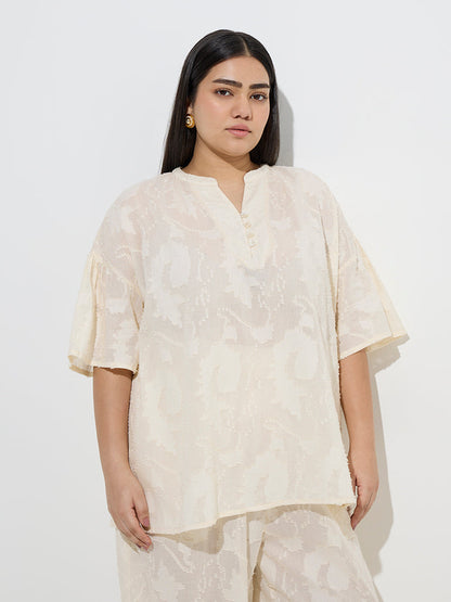 Diza Off-White Textured Cotton Tunic