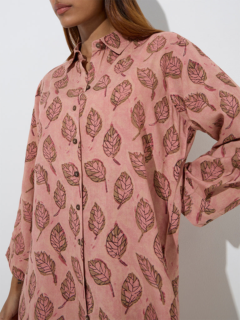 Utsa Peach Leaf Design Ethnic Tunic