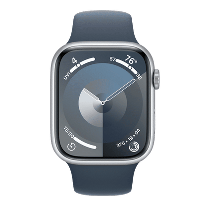 Apple Watch Series 9 GPS+Cellular with Storm Blue Sport Band - M/L (45mm Display, Silver Aluminium Case)