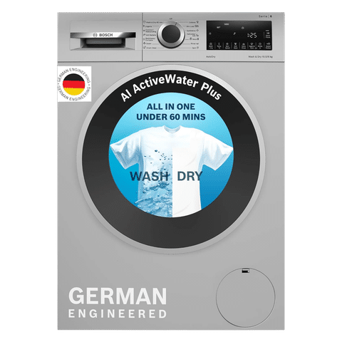 BOSCH 10.5/6 kg 5 Star Fully Automatic Front Load Washer Dryer(Series 6, WNA264U9IN, In-built Heater, Silver)