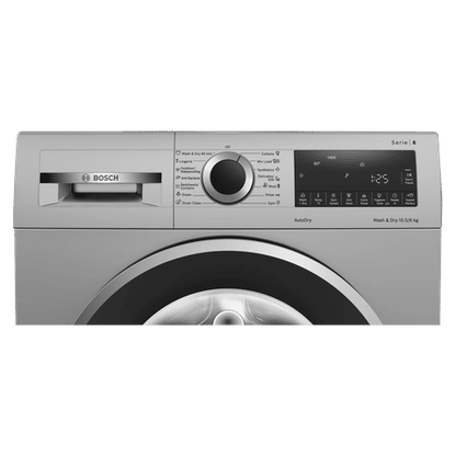 BOSCH 10.5/6 kg 5 Star Fully Automatic Front Load Washer Dryer(Series 6, WNA264U9IN, In-built Heater, Silver)