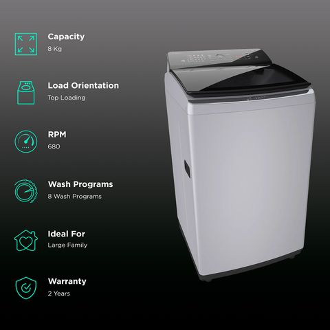 BOSCH 8 kg Fully Automatic Top Load Washing Machine (Series 2, WOE802S7IN, Multiple Water Protection, Silver)