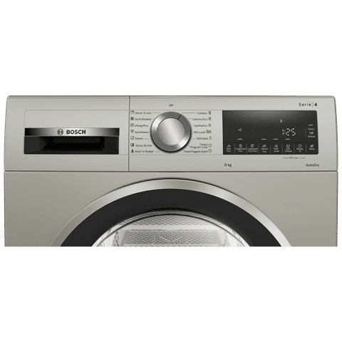 BOSCH 8 kg Fully Automatic Front Load Dryer (Series 4, WPG23108IN, LED Display, Silver Inox)