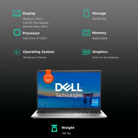 DELL Inspiron 3520 Intel Core i5 12th Gen Laptop (16GB, 512GB SSD, Windows 11 Home, 15.6 inch FHD Display, MS Office 2021, Platinum Silver, 1.85 KG)