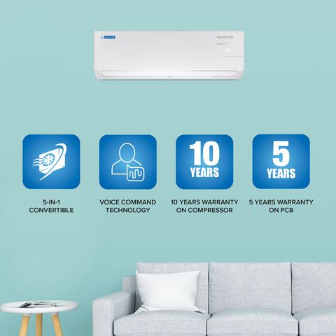 Blue Star YNUS 5 in 1 Convertible 1.5 Ton 5 Star Inverter Split Smart AC with Dust Filter (2023 Model, Copper Condenser, IC518YNUS)