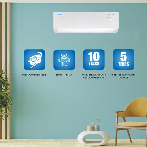 Blue Star Y Series 5 in 1 Convertible 1.5 Ton 4 Star Inverter Split AC with Dust Filter (Copper Condenser, ID418YNU)