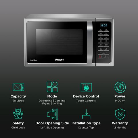 SAMSUNG MC28A5025VS/TL 28L Convection Microwave Oven with Slim Fry Technology (Black)