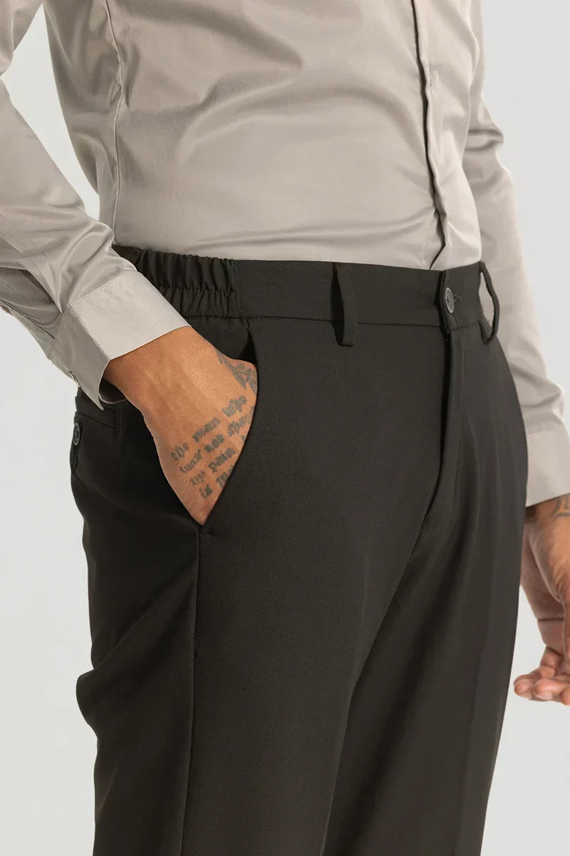 Black Self-Design Slim Fit Trousers