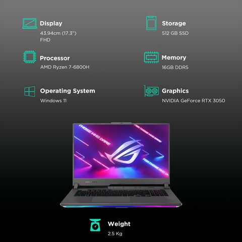 ASUS G713RC AMD Ryzen 7 Gaming Laptop (16GB, 512GB SSD, Windows 11 Home, 4GB Graphics, 17.3 inch 144 Hz Full HD Display, NVIDIA GeForce RTX 3050, MS Office 2021, Eclipse Gray, 2.5 KG)