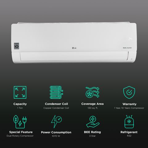 LG TS 6 in 1 Convertible 1 Ton 3 Star Dual Inverter Split AC with HD Filter (2024 Model, Copper Condenser, TS-Q12BNXE.AMLG)