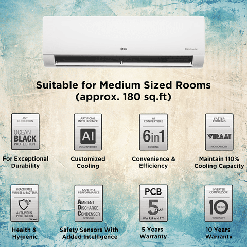 LG TS 6 in 1 Convertible 1 Ton 5 Star Dual Inverter Split AC with 4 Way Swing (2024 Model, Copper Condenser, TS-Q14ANZE)