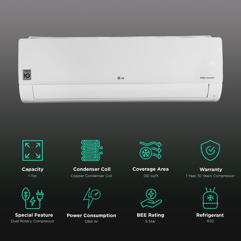 LG TS 6 in 1 Convertible 1 Ton 5 Star Dual Inverter Split Smart AC with HD Filter (2024 Model, Copper Condenser, TS-Q14JWZE.AMLG)0