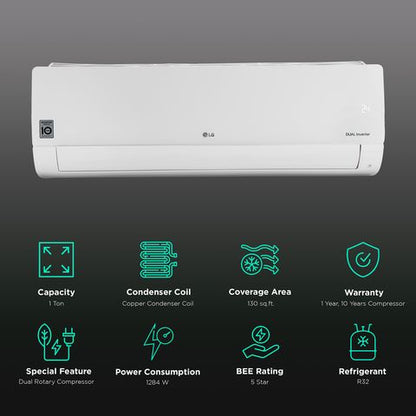 LG TS 6 in 1 Convertible 1 Ton 5 Star Dual Inverter Split Smart AC with HD Filter (2024 Model, Copper Condenser, TS-Q14JWZE.AMLG)0