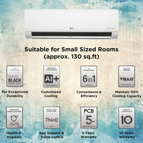 LG TS 6 in 1 Convertible 1 Ton 5 Star Dual Inverter Split Smart AC with HD Filter (2024 Model, Copper Condenser, TS-Q14JWZE.AMLG)0