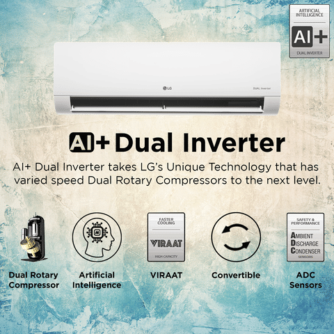 LG TS 6 in 1 Convertible 1 Ton 5 Star Dual Inverter Split Smart AC with HD Filter (2024 Model, Copper Condenser, TS-Q14JWZE.AMLG)0