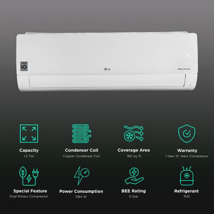 LG TS 6 in 1 Convertible 1.5 Ton 5 Star Dual Inverter Split AC with 4 Way Swing (2024 Model, Copper Condenser, TS-Q19ANZE.AMLG)0