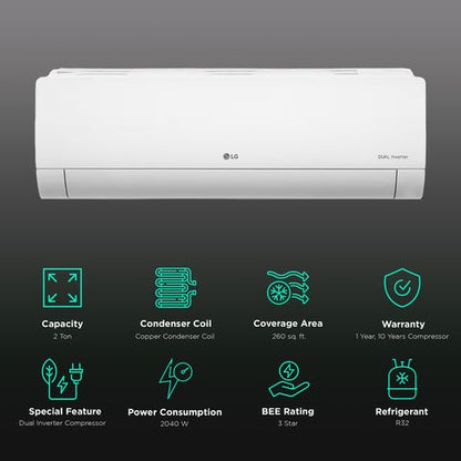 LG TS 6 in 1 Convertible 2 Ton 3 Star Dual Inverter Split AC with 4 Way Swing (2024 Model, Copper Condenser, TS-Q24ENXE)