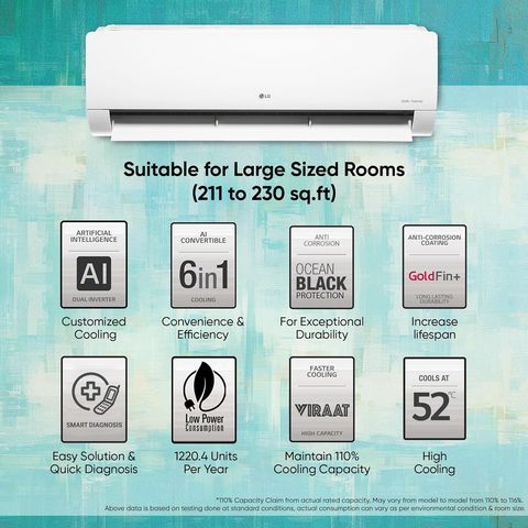 LG TS 6 in 1 Convertible 2 Ton 3 Star Dual Inverter Split AC with 4 Way Swing (2024 Model, Copper Condenser, TS-Q24ENXE)