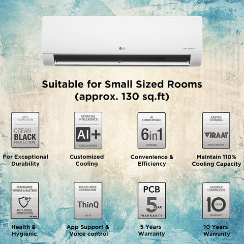 LG TS 6 in 1 Convertible 1.5 Ton 5 Star Dual Inverter Split Smart AC with HD Filter (2024 Model, Copper Condenser, TS-Q19MWZE.ANLG)