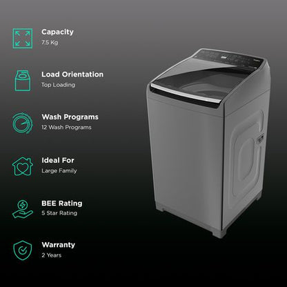 Whirlpool 7.5 kg 5 Star Fully Automatic Top Load Washing Machine (StainWash Pro, 31631, In-built Heater, Grey)