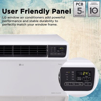 LG TW 4 in 1 Convertible 1.5 Ton 3 Star Dual Inverter Window Smart AC with 4 Way Swing (2024 Model, Copper Condenser, TW-Q18WWXA.ASLG)