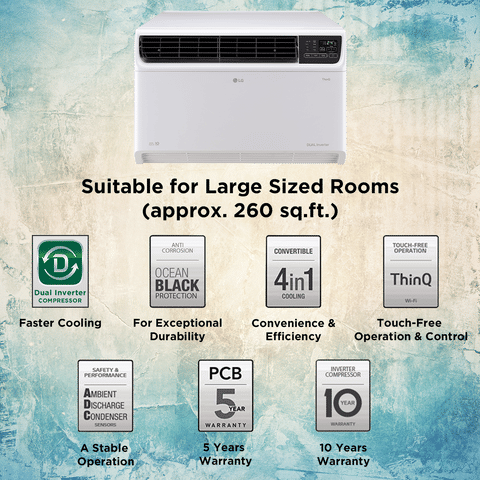 LG TW 4 in 1 Convertible 2 Ton 4 Star Dual Inverter Window Smart AC with Ocean Black Protection (2024 Model, Copper Condenser, TW-Q24WWYA.ASLG)