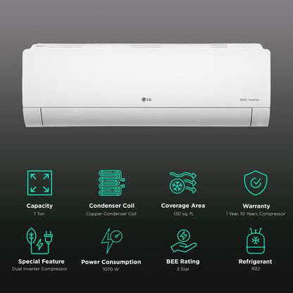 LG TS 6 in 1 Convertible 1 Ton 3 Star Dual Inverter Split AC with 2 Way Swing (2024 Model, Copper Condenser, TSQ12JNXE)0