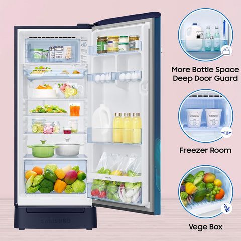 SAMSUNG 215 Litres 5 Star Direct Cool Single Door Refrigerator with Anti Bacterial Gasket (RR23D2H359UHL, Paradise Bloom Blue)